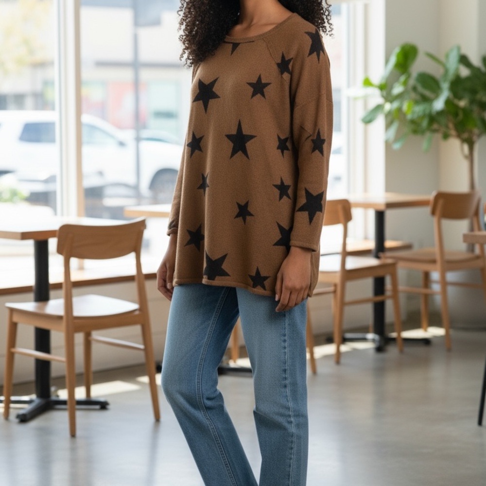 Stellar Brown Long Sleeve Top size Large